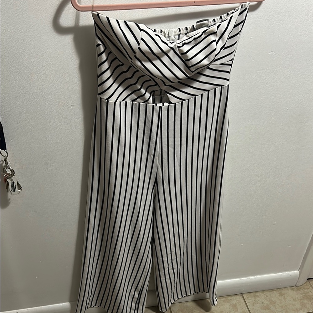 Privy Black and White Striped Jumpsuit with Knotted Bodice